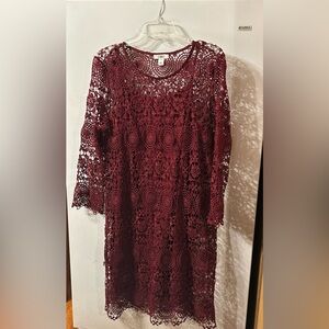 Cato Burgundy Lace Long Sleeve Dress